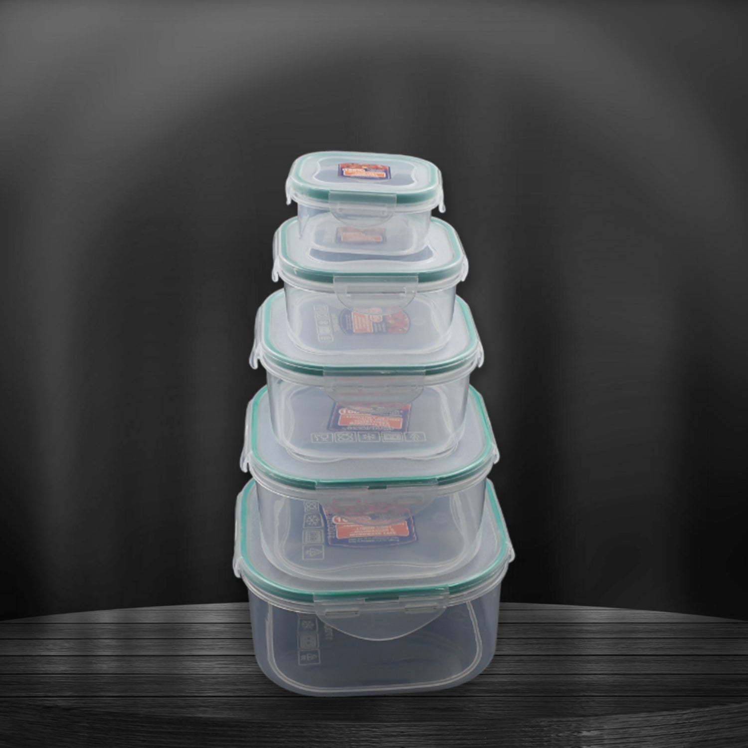 Kitchen storage containers set, snap-seal, 5 pieces. Kitchen storage containers set, snap-seal, 5 pieces.